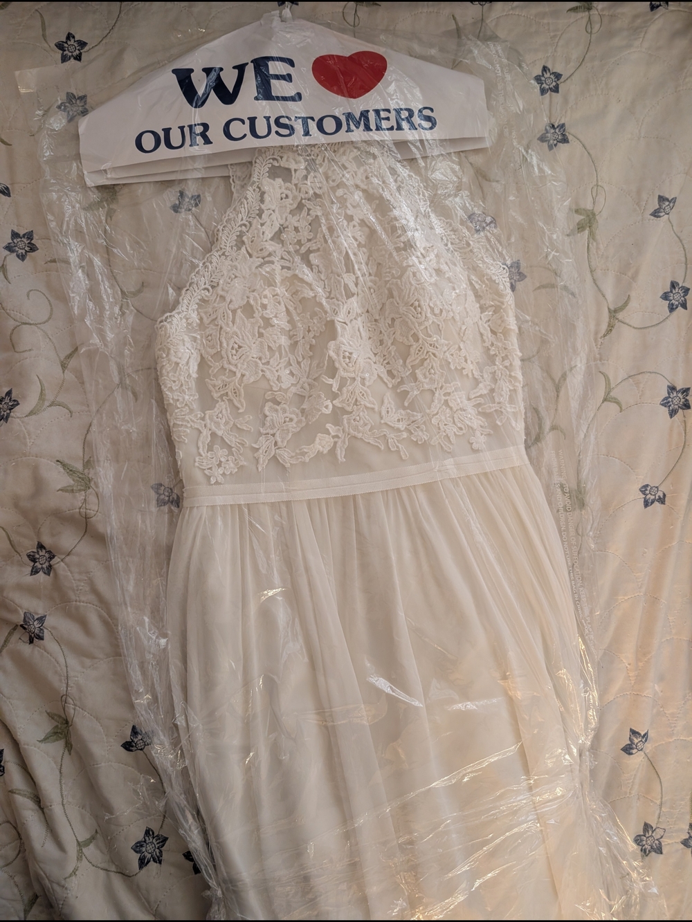 Ivory Lace Halter Wedding Dress